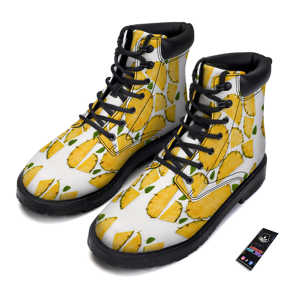 Pieces Pineapple Yellow Print Pattern Boots-grizzshop