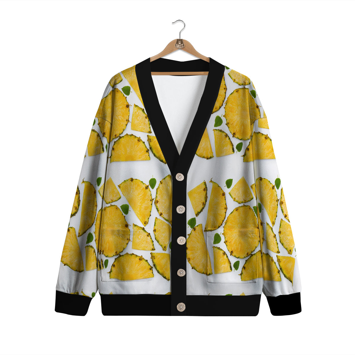 Pieces Pineapple Yellow Print Pattern Cardigan-grizzshop