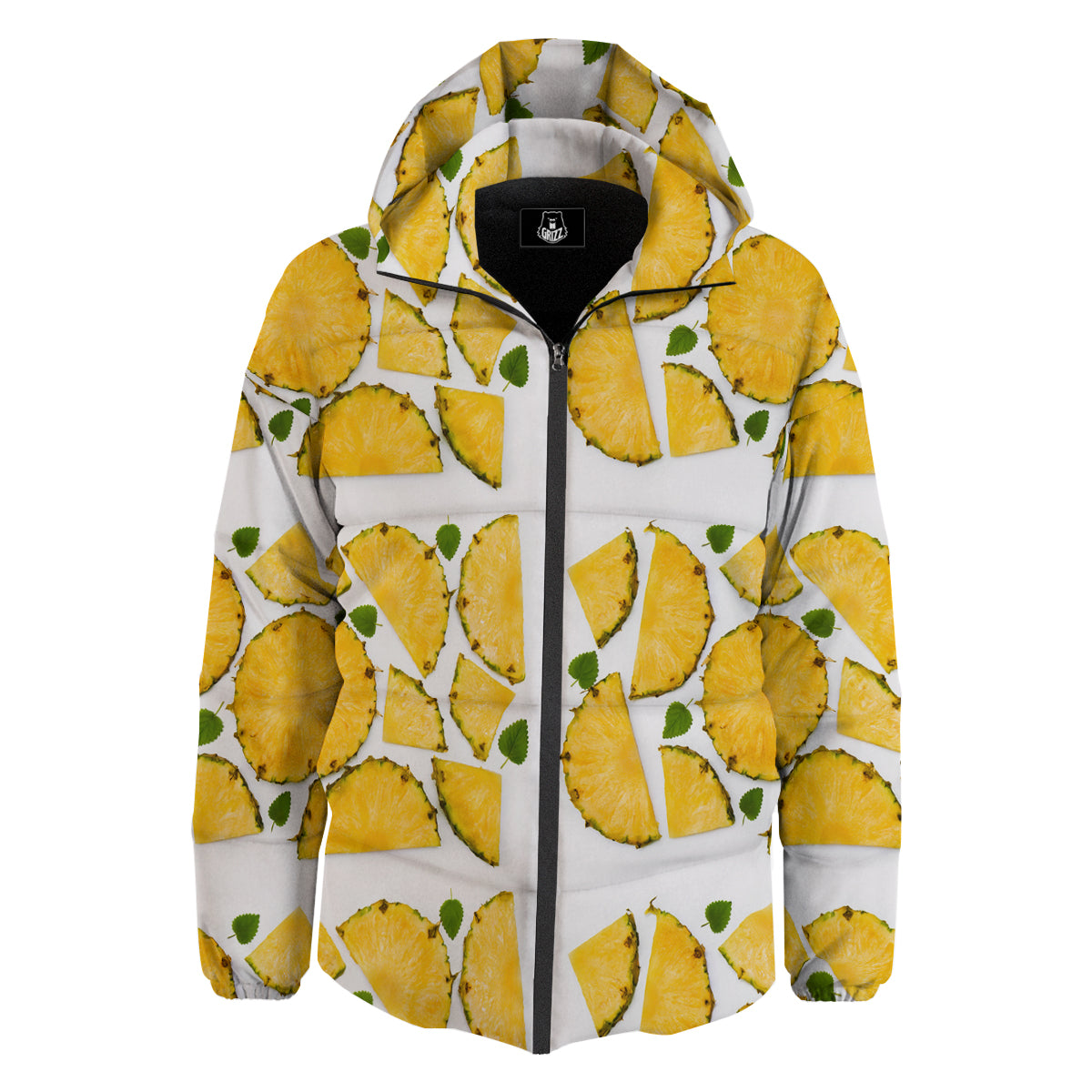 Pieces Pineapple Yellow Print Pattern Down Jacket-grizzshop