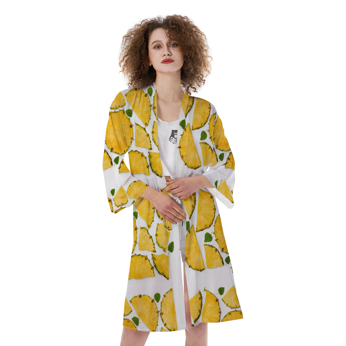 Pieces Pineapple Yellow Print Pattern Kimono-grizzshop