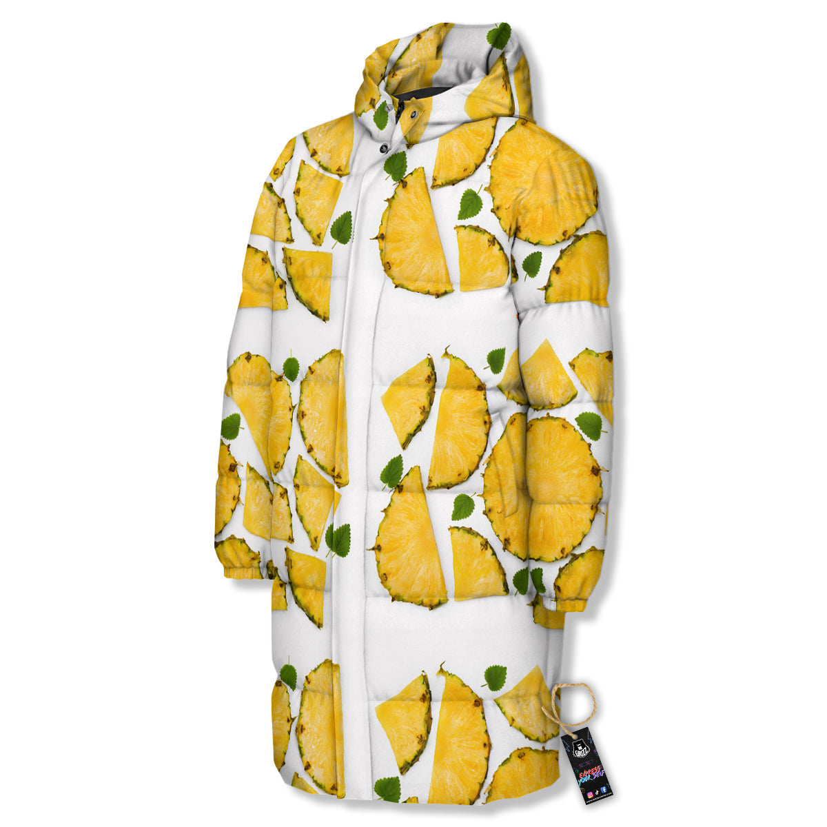 Pieces Pineapple Yellow Print Pattern Long Down Jacket-grizzshop