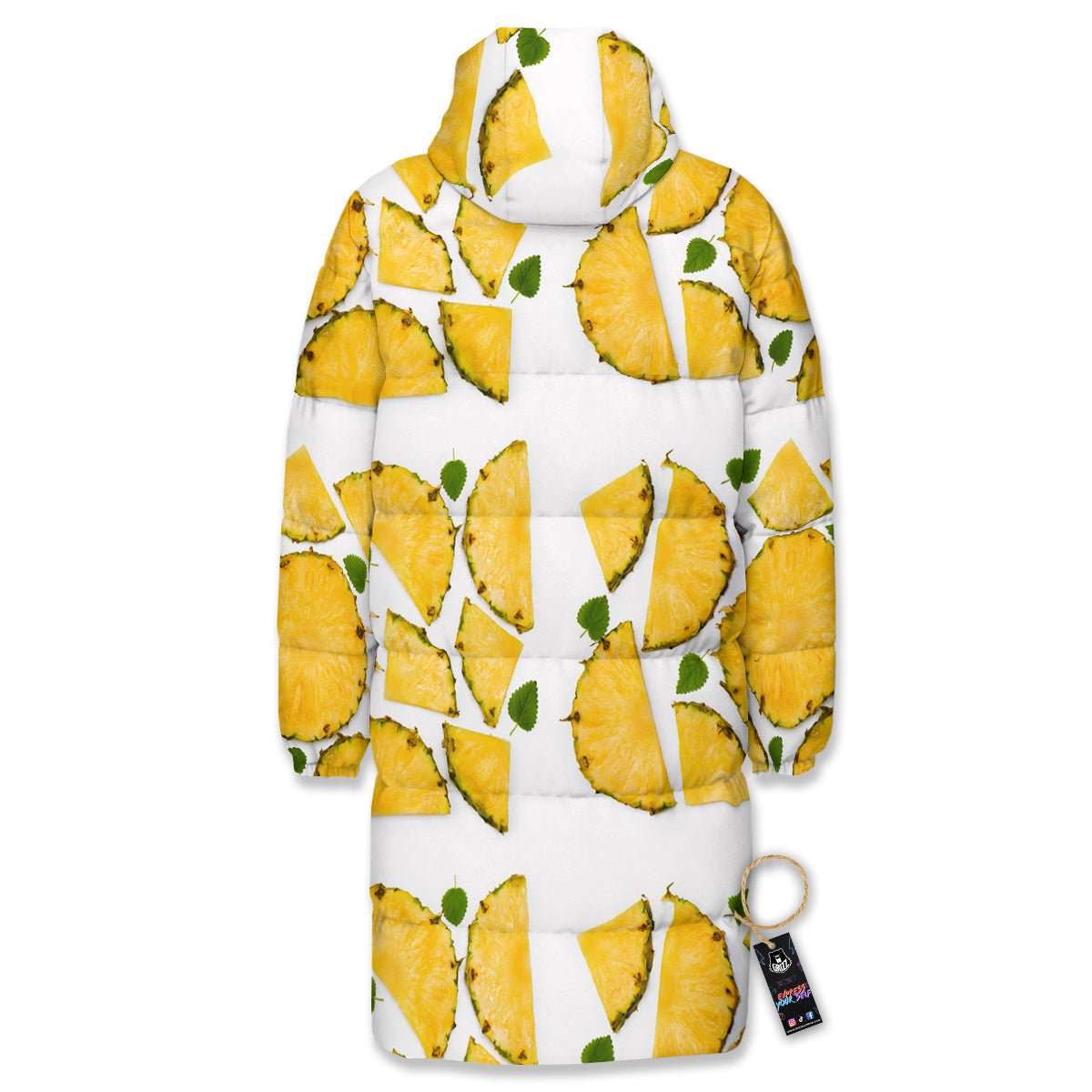 Pieces Pineapple Yellow Print Pattern Long Down Jacket-grizzshop
