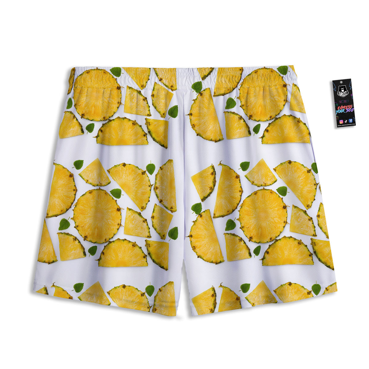 Pieces Pineapple Yellow Print Pattern Mesh Shorts-grizzshop