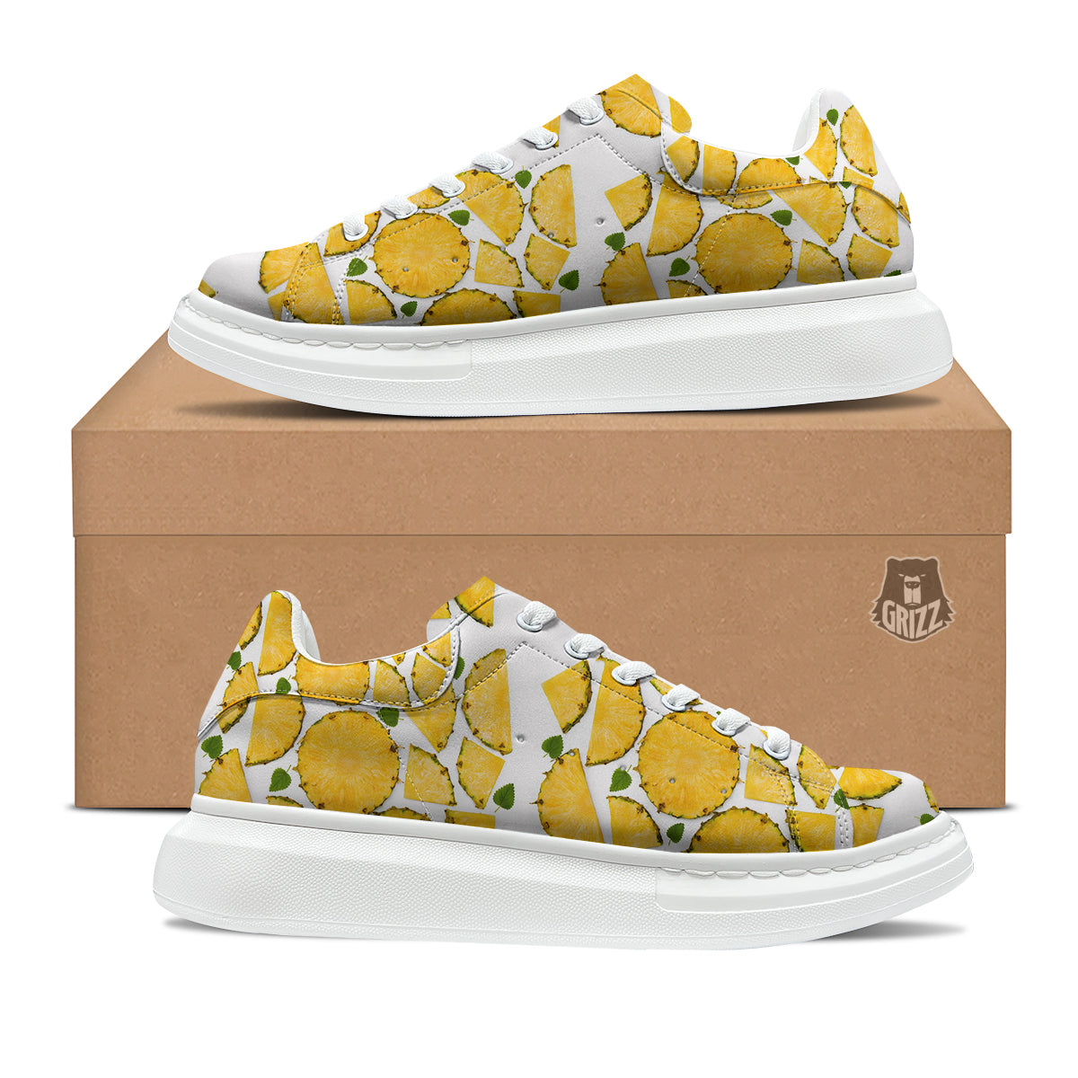 Pieces Pineapple Yellow Print Pattern Platform Shoes-grizzshop