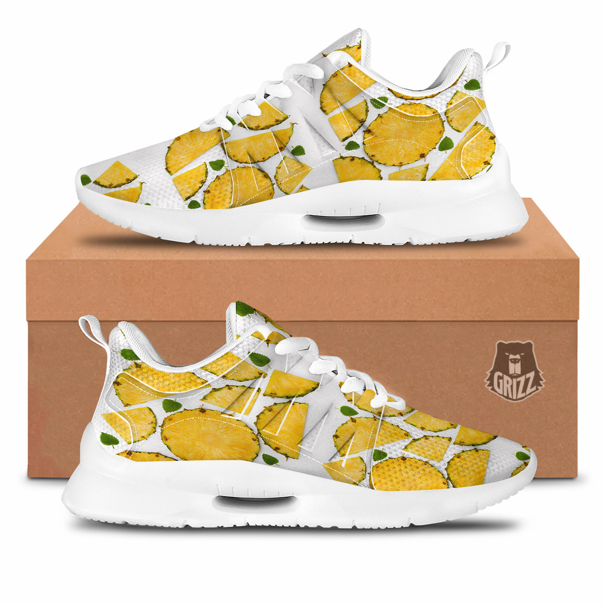 Pieces Pineapple Yellow Print Pattern Tennis Shoes-grizzshop