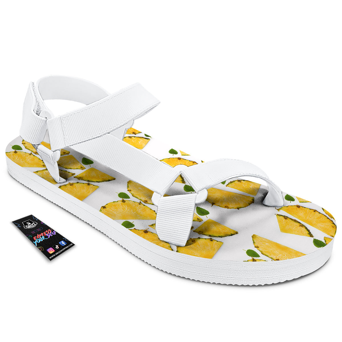Pieces Pineapple Yellow Print Pattern White Open Toe Sandals-grizzshop