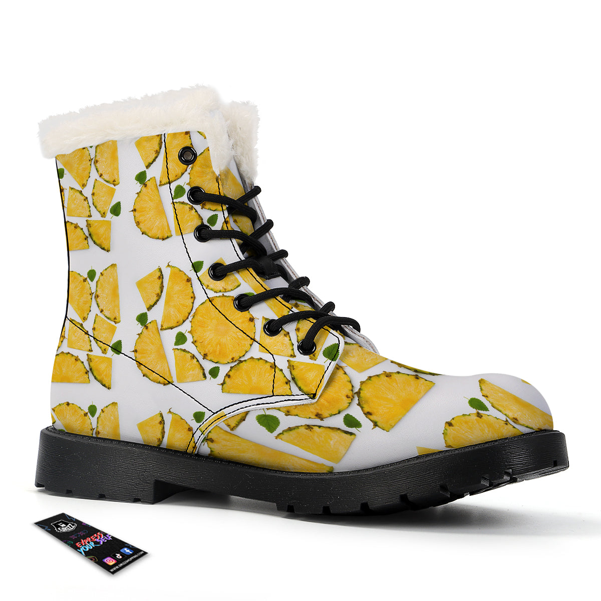 Pieces Pineapple Yellow Print Pattern Winter Boots-grizzshop
