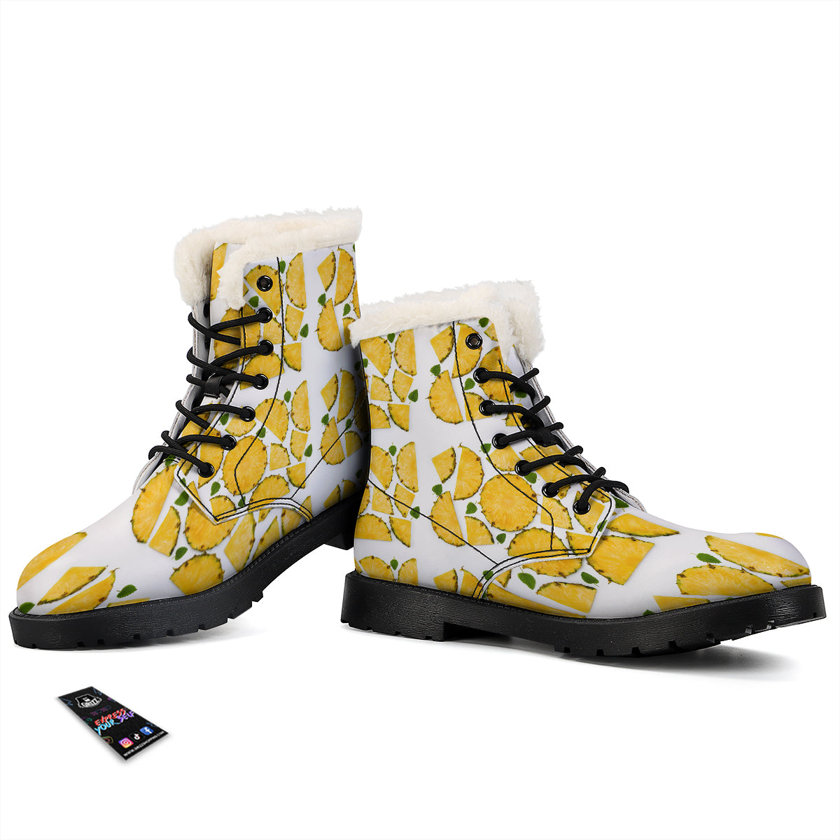 Pieces Pineapple Yellow Print Pattern Winter Boots-grizzshop