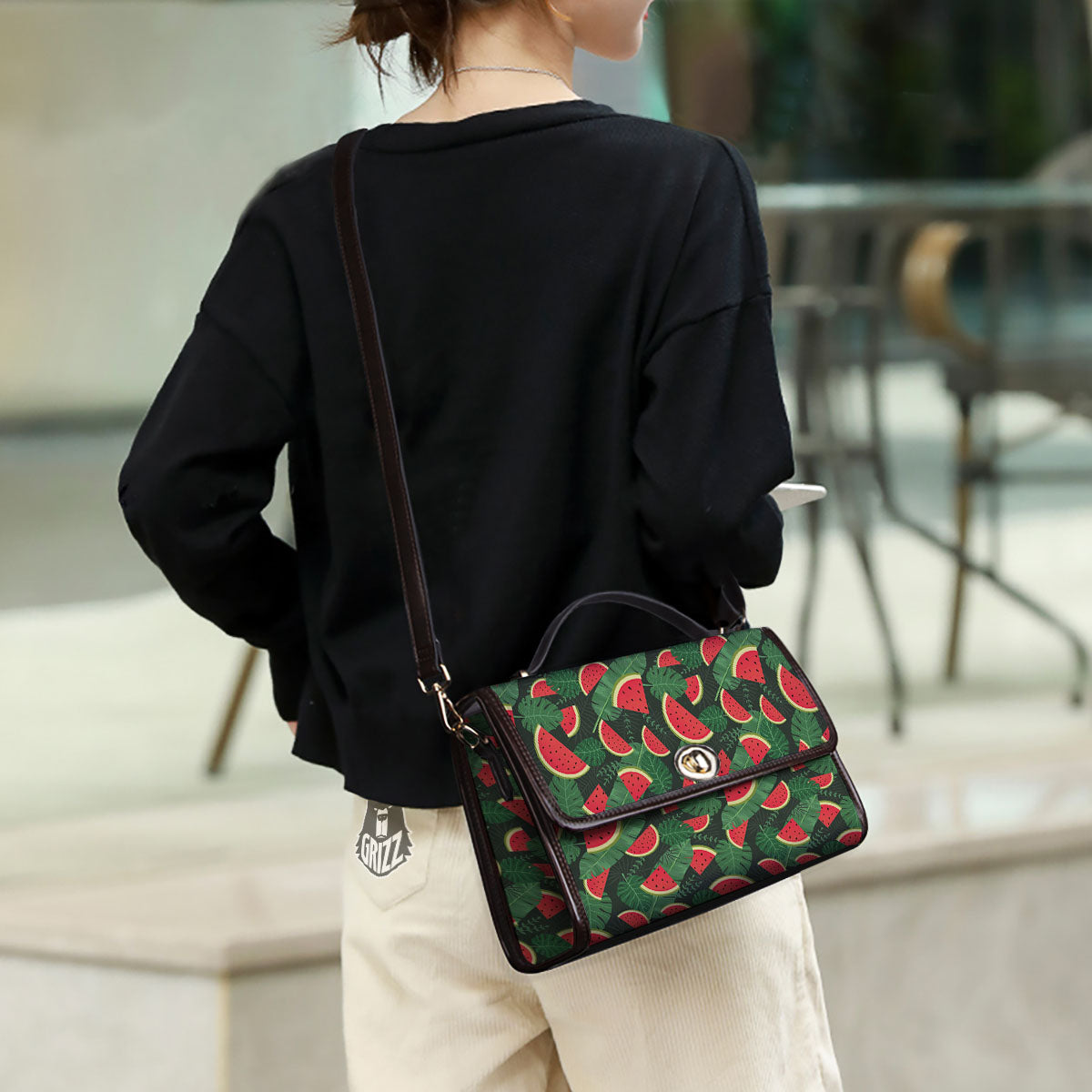 Pieces Leaf Watermelon Print Pattern Women's Satchel Bag