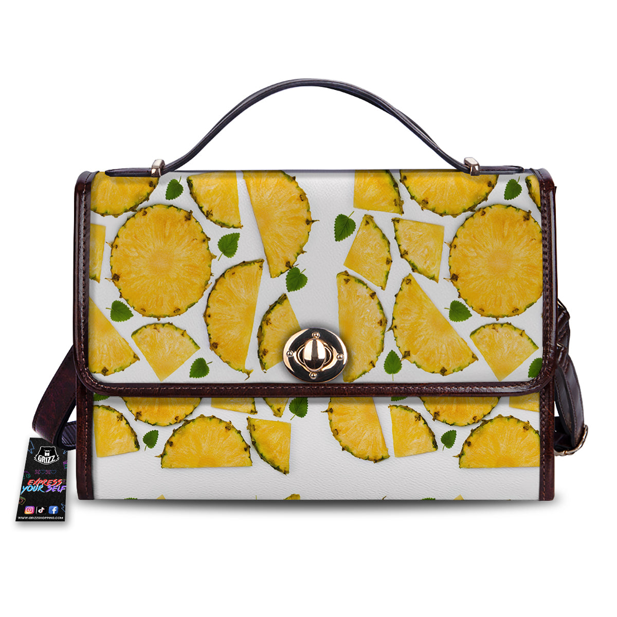 Pieces Pineapple Yellow Print Pattern Women's Satchel Bag