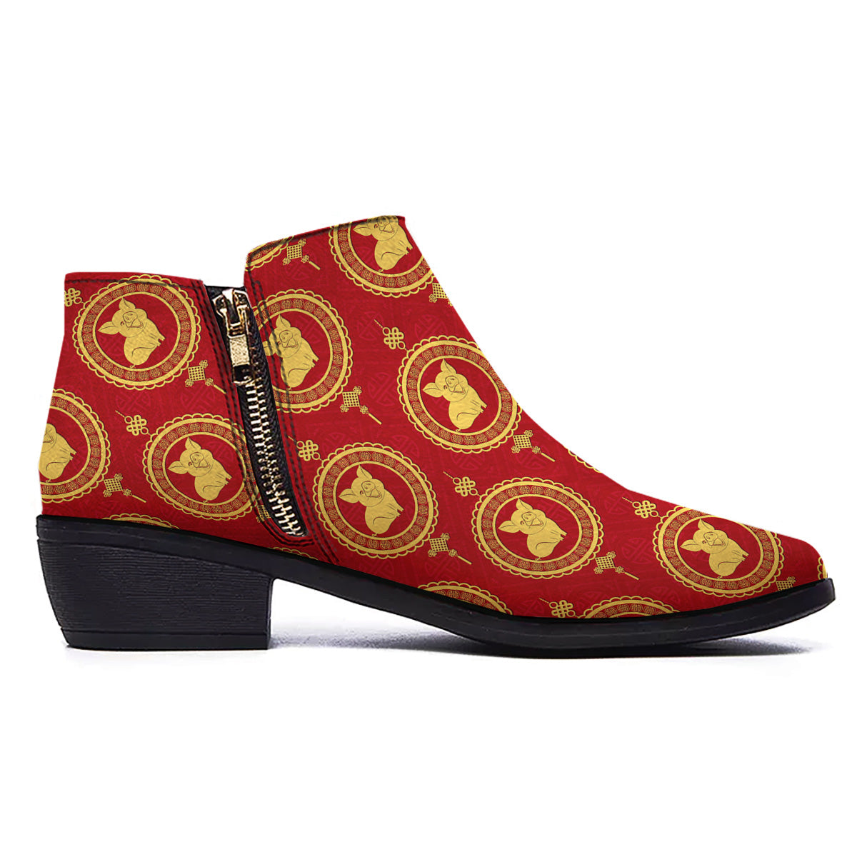 Pig And Chinese New Year Print Pattern Ankle Boots-grizzshop