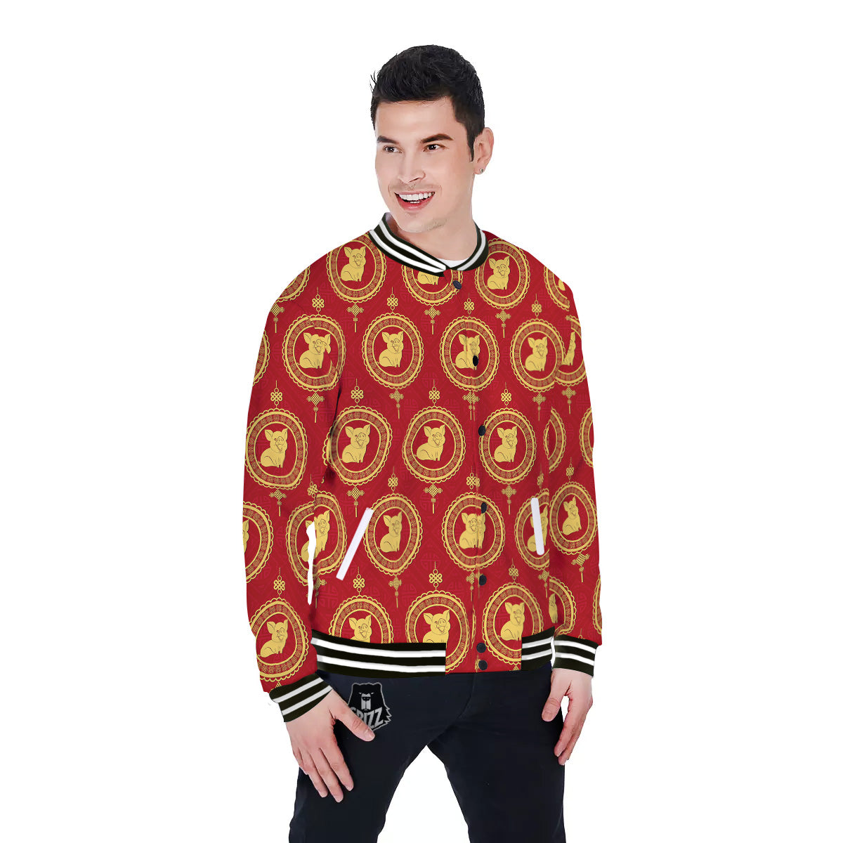 Pig And Chinese New Year Print Pattern Baseball Jacket-grizzshop