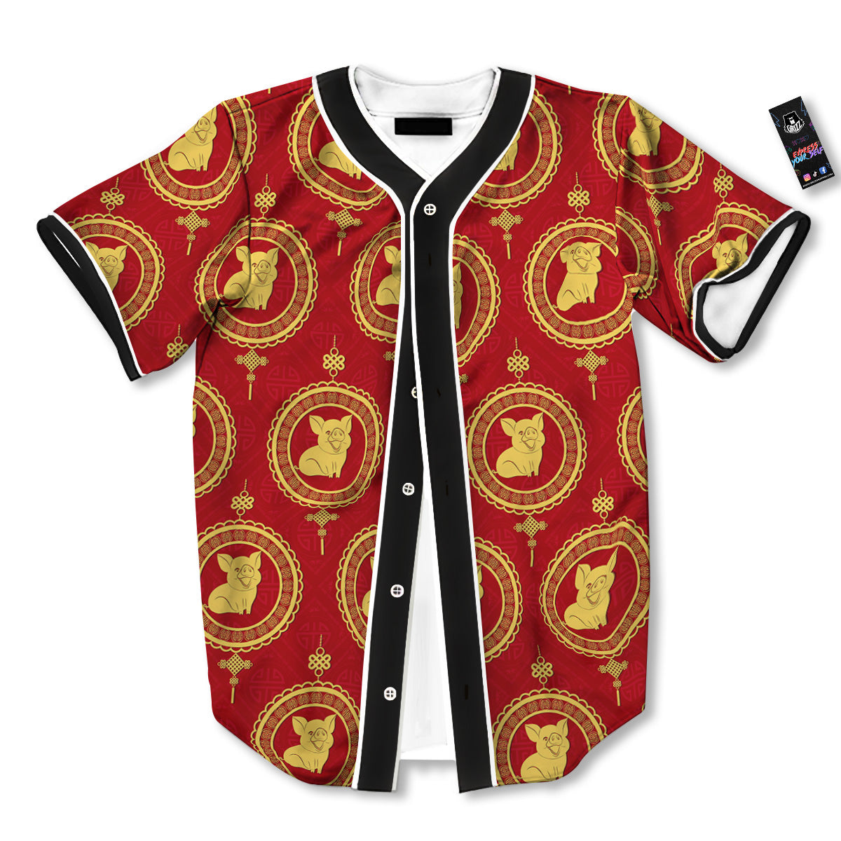 Pig And Chinese New Year Print Pattern Baseball Jersey-grizzshop