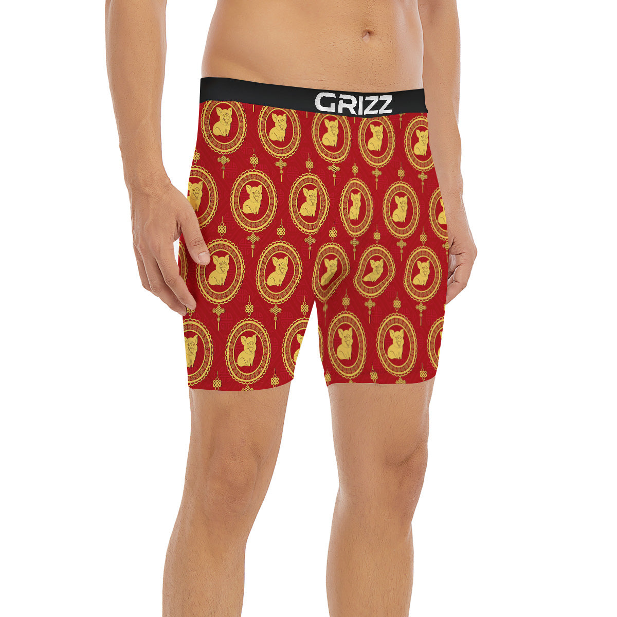 Pig And Chinese New Year Print Pattern Boxer Briefs-grizzshop