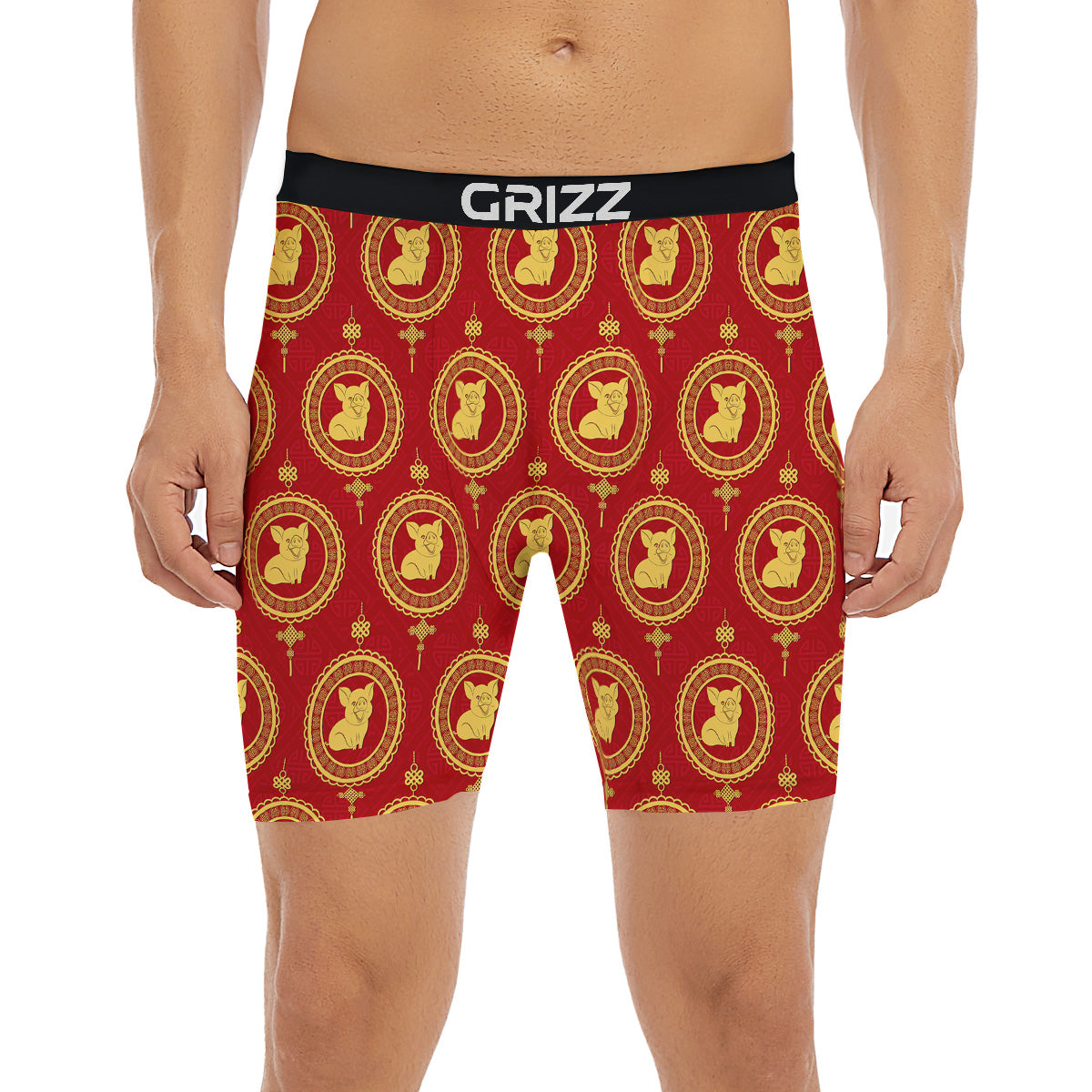Pig And Chinese New Year Print Pattern Boxer Briefs-grizzshop