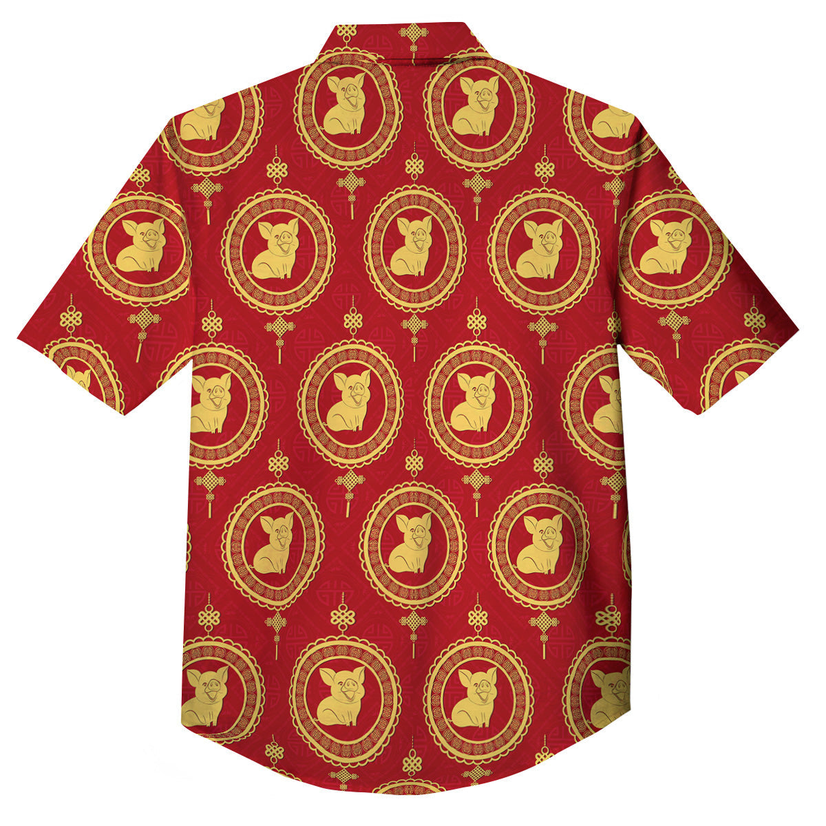 Pig And Chinese New Year Print Pattern Button Up Shirt-grizzshop