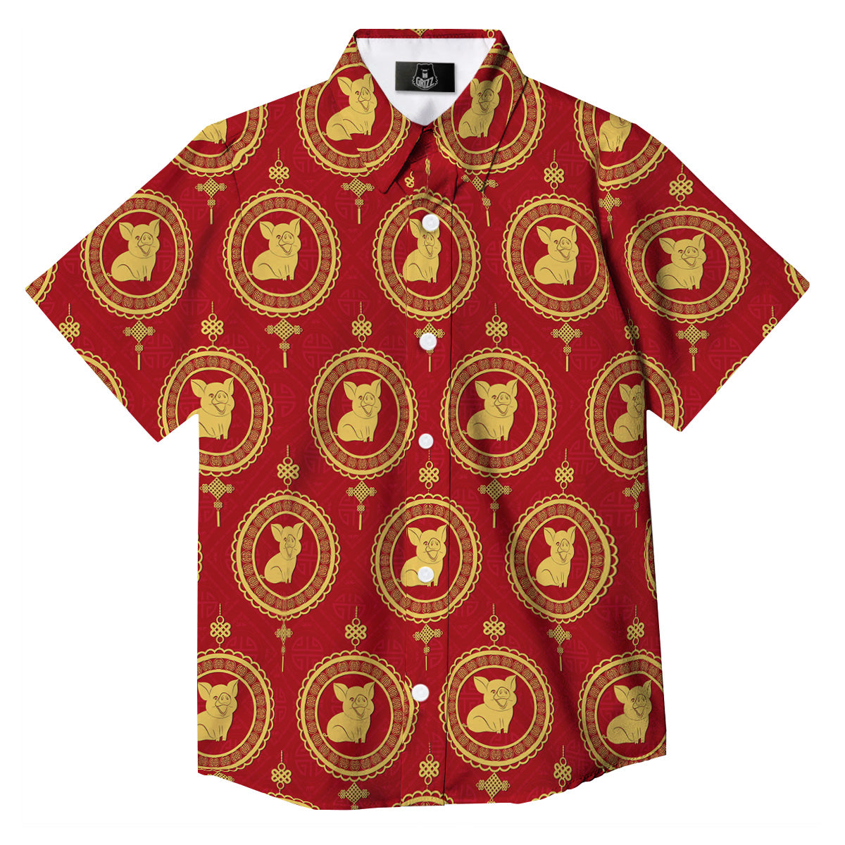 Pig And Chinese New Year Print Pattern Button Up Shirt-grizzshop