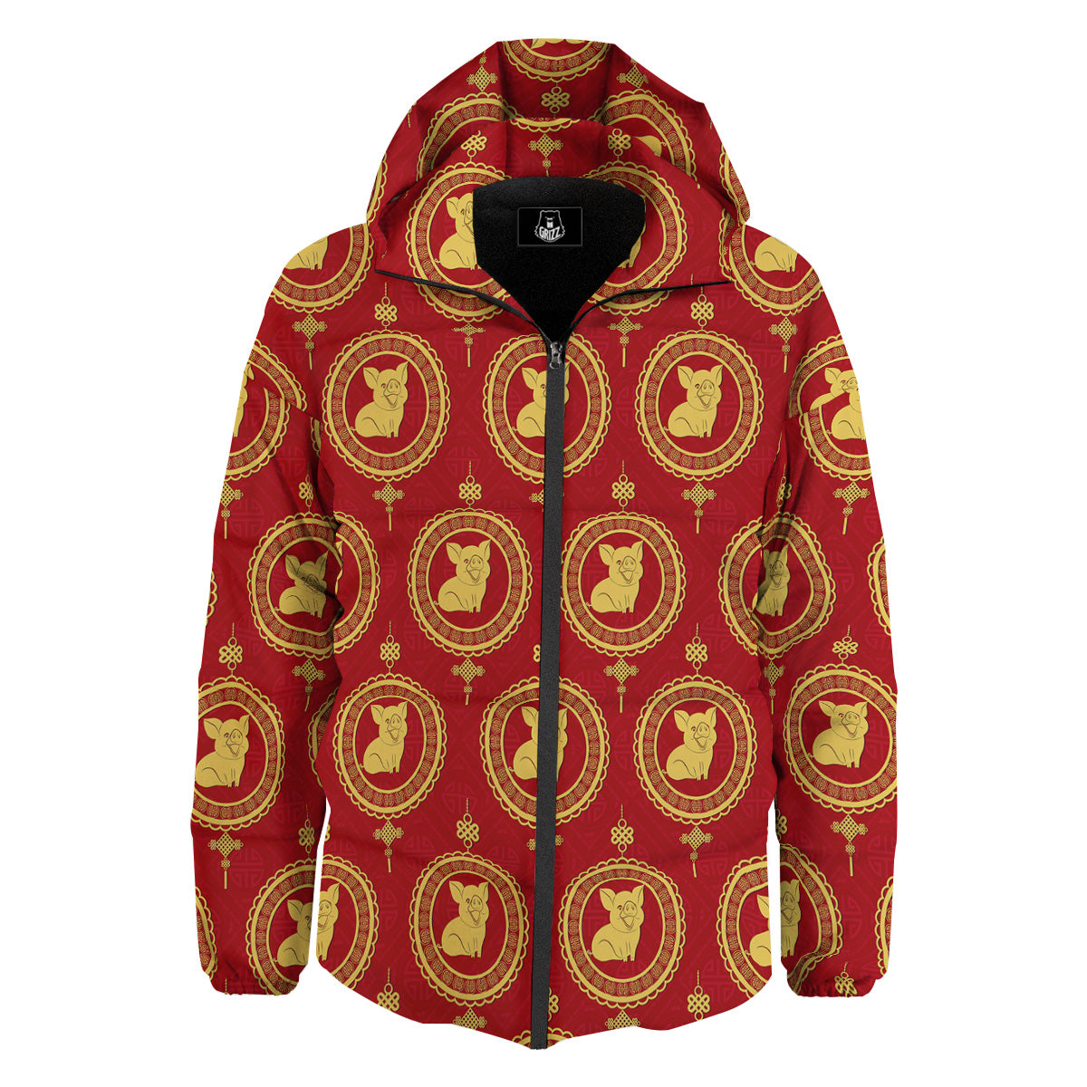 Pig And Chinese New Year Print Pattern Down Jacket-grizzshop