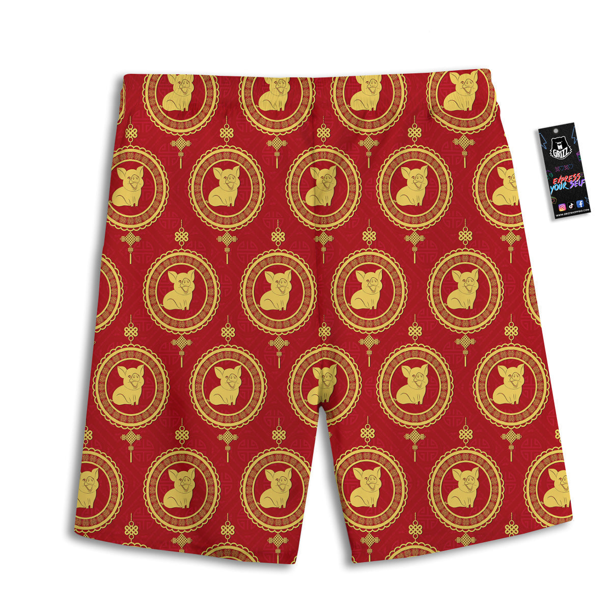 Pig And Chinese New Year Print Pattern Men's Athletic Shorts