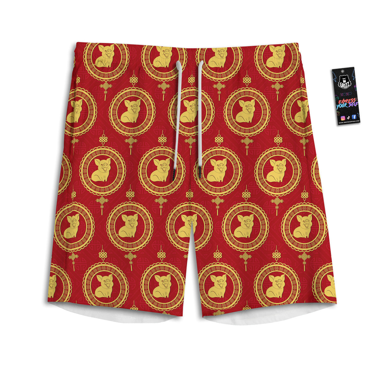 Pig And Chinese New Year Print Pattern Men's Athletic Shorts