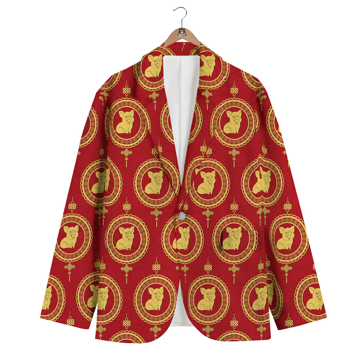 Pig And Chinese New Year Print Pattern Men's Blazer-grizzshop