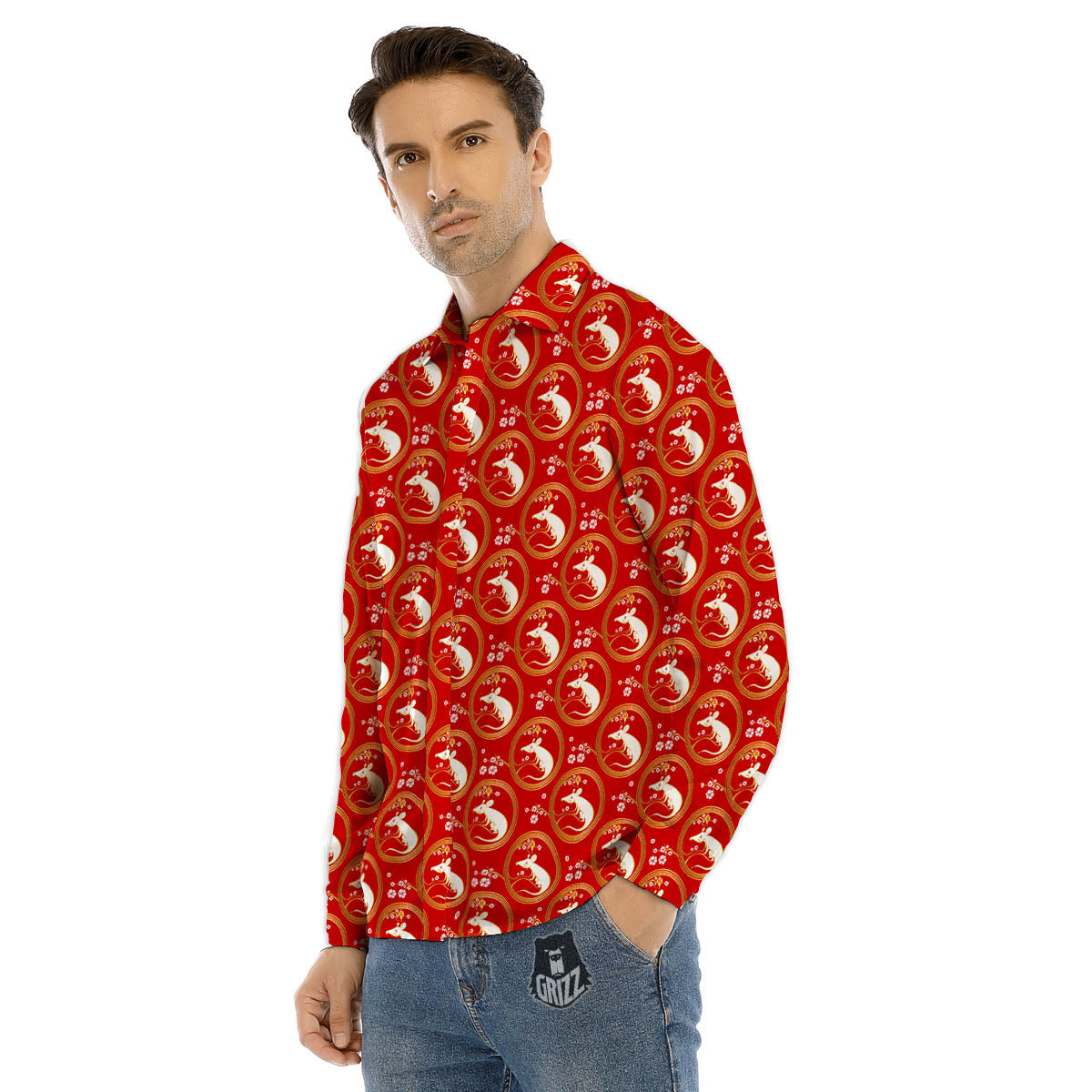 Pig And Chinese New Year Print Pattern Men's Dress Shirts-grizzshop