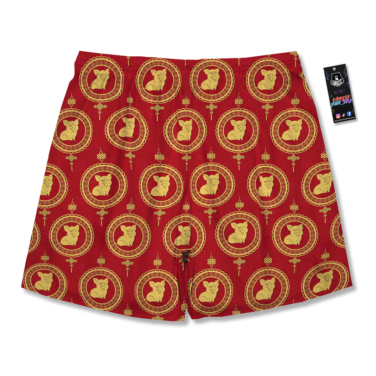 Pig And Chinese New Year Print Pattern Men's Running Shorts-grizzshop