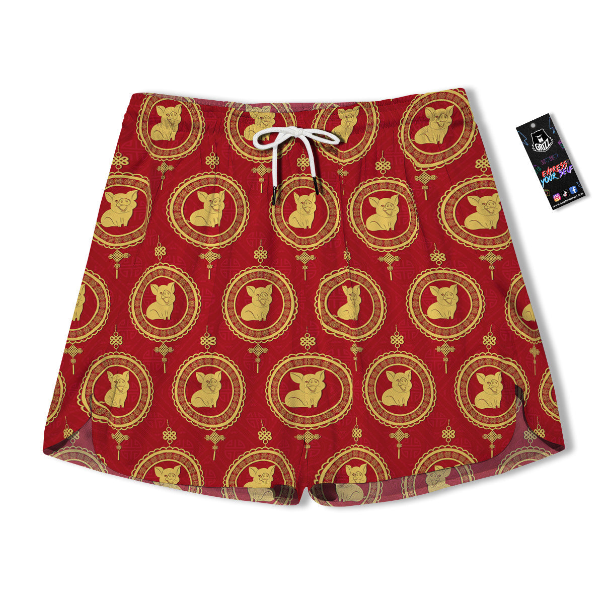 Pig And Chinese New Year Print Pattern Men's Running Shorts-grizzshop