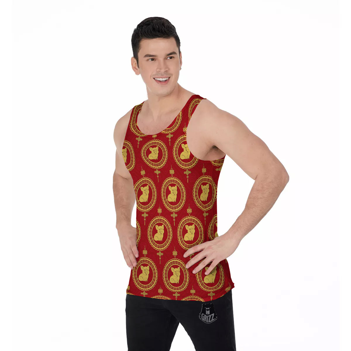 Pig And Chinese New Year Print Pattern Men's Tank Top-grizzshop