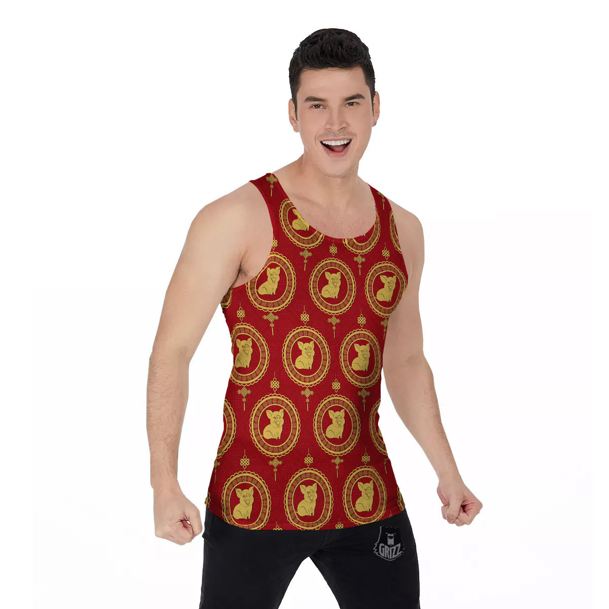 Pig And Chinese New Year Print Pattern Men's Tank Top-grizzshop