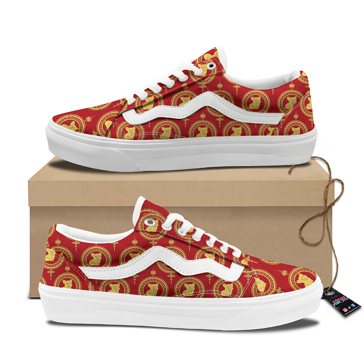 Pig And Chinese New Year Print Pattern Skate Shoes-grizzshop