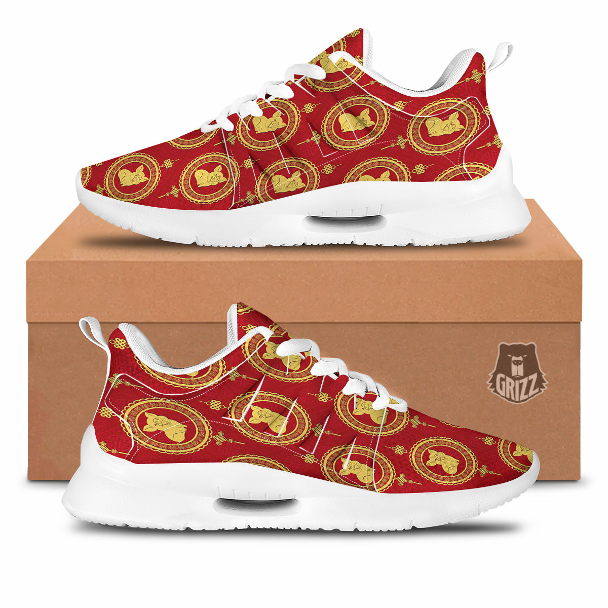 Pig And Chinese New Year Print Pattern Tennis Shoes-grizzshop