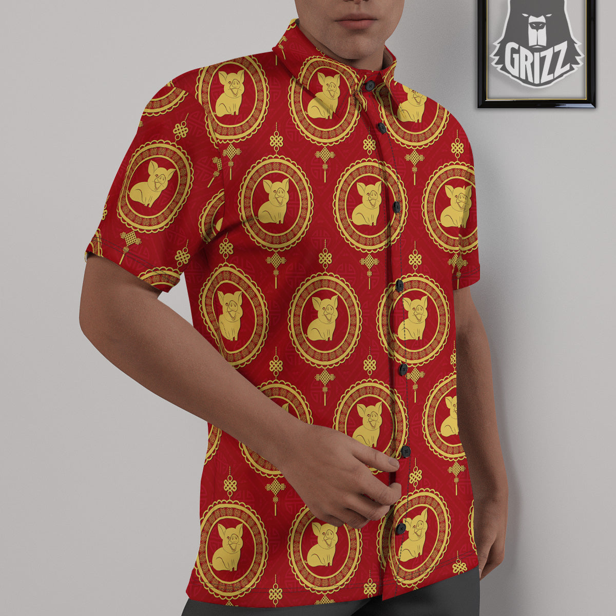 Pig And Chinese New Year Print Pattern Untucked Shirts-grizzshop