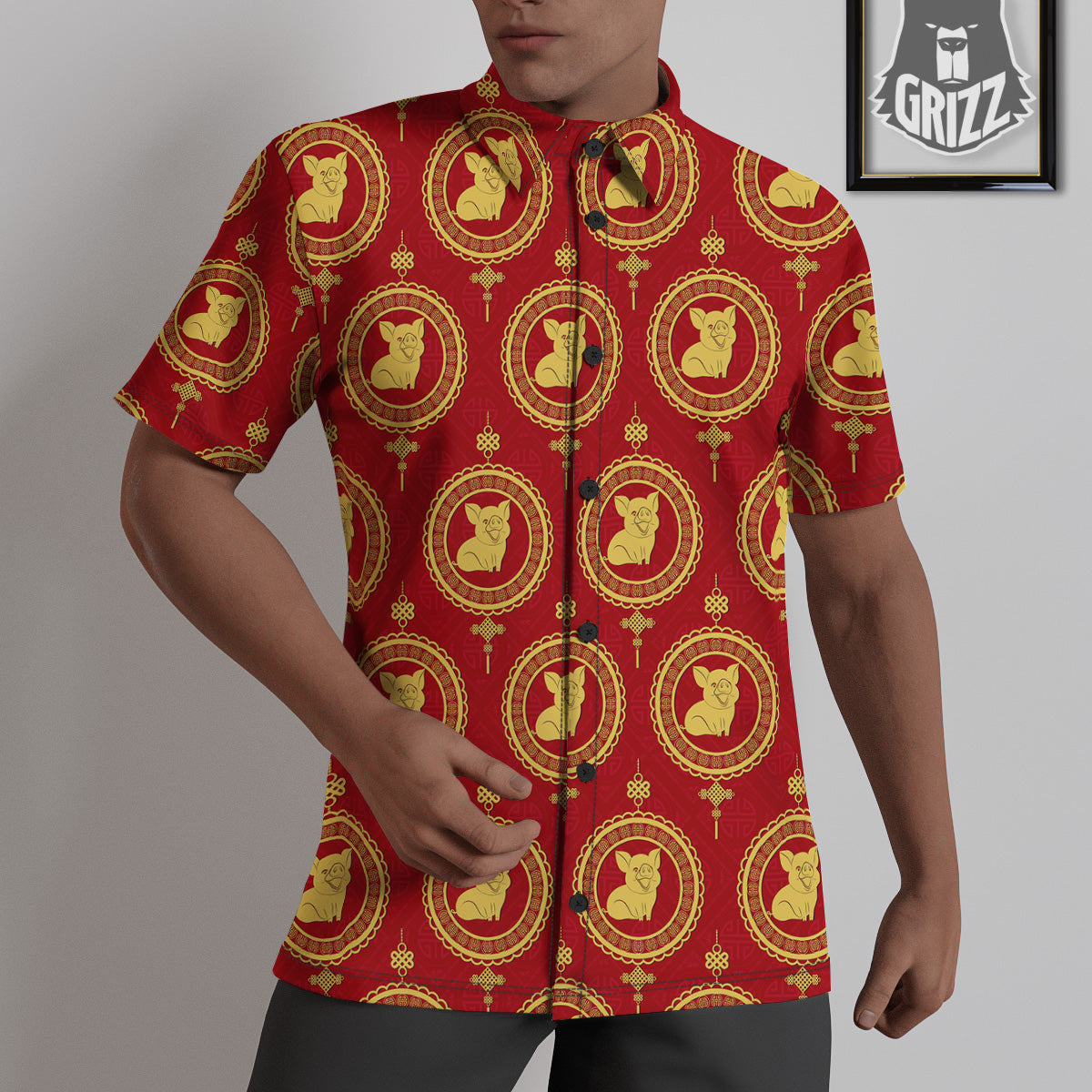 Pig And Chinese New Year Print Pattern Untucked Shirts-grizzshop