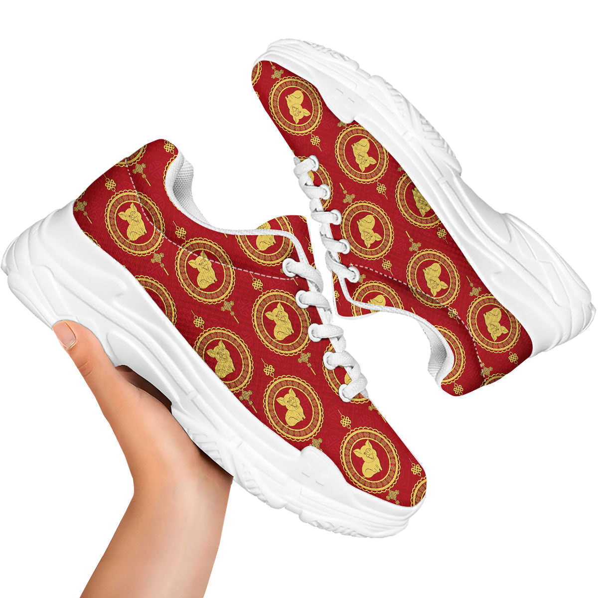 Pig And Chinese New Year Print Pattern White Chunky Shoes-grizzshop