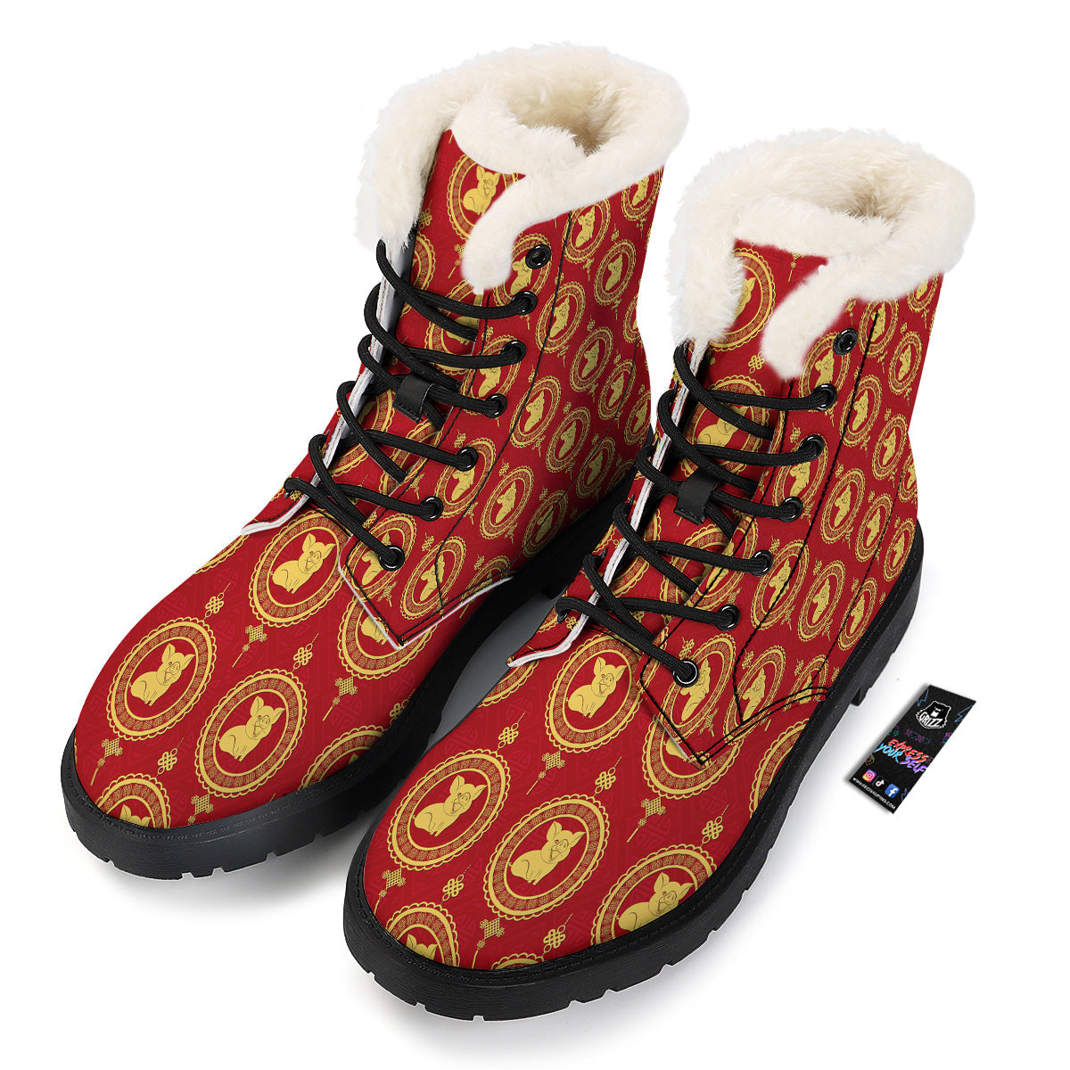 Pig And Chinese New Year Print Pattern Winter Boots-grizzshop