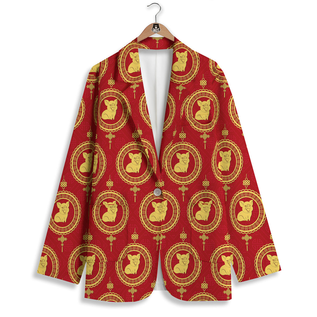 Pig And Chinese New Year Print Pattern Women's Blazer-grizzshop