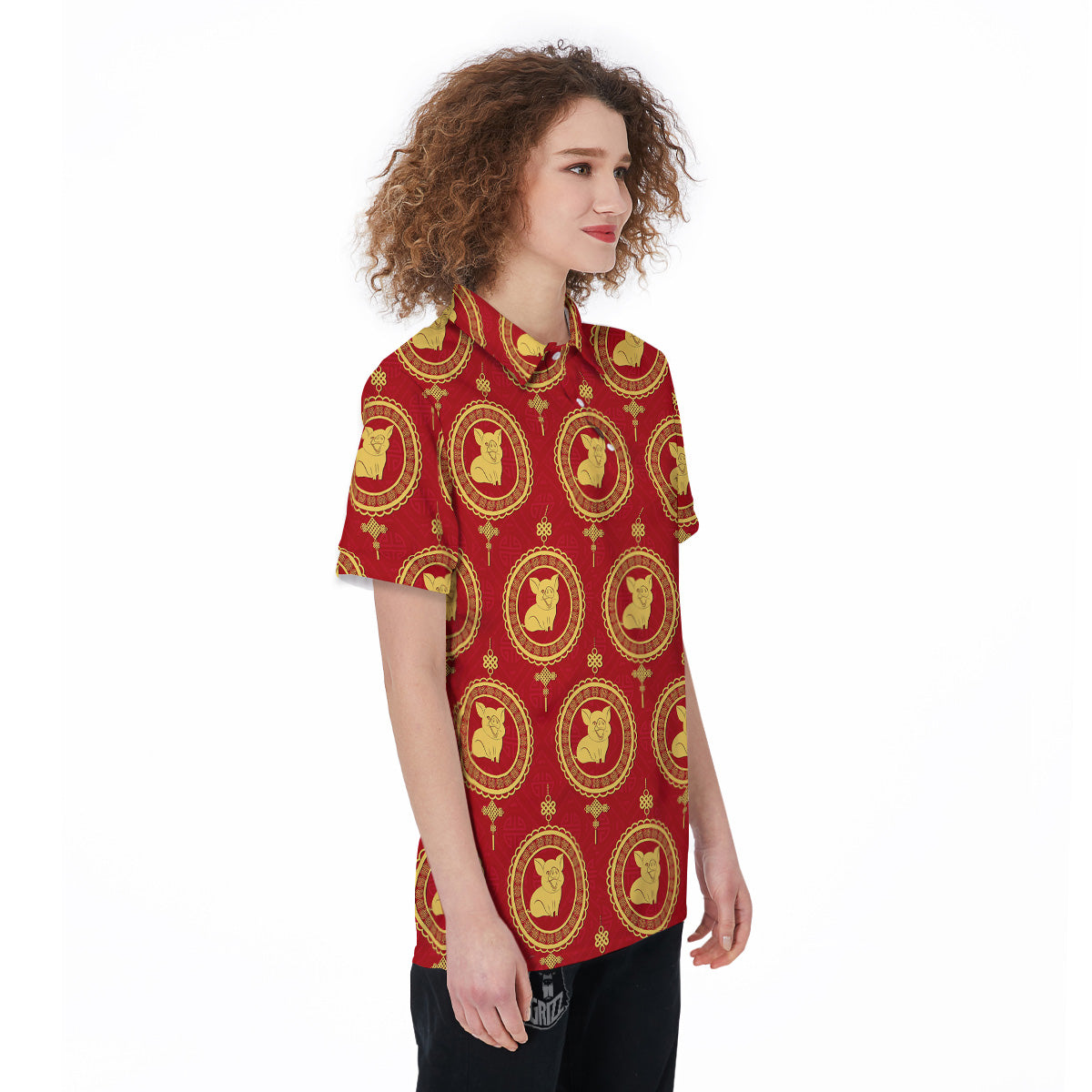 Pig And Chinese New Year Print Pattern Women's Golf Shirts-grizzshop