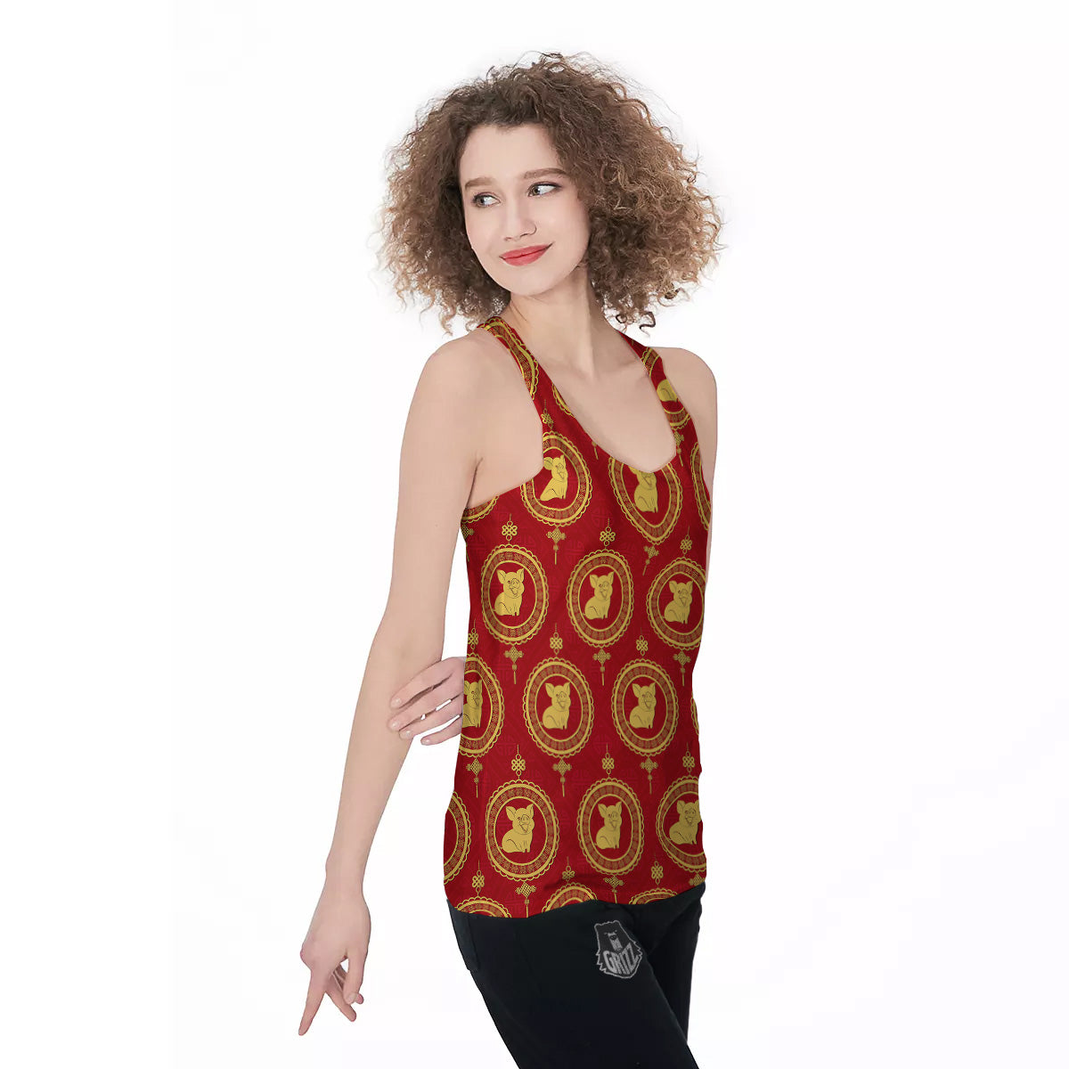 Pig And Chinese New Year Print Pattern Women's Racerback Tank Top-grizzshop