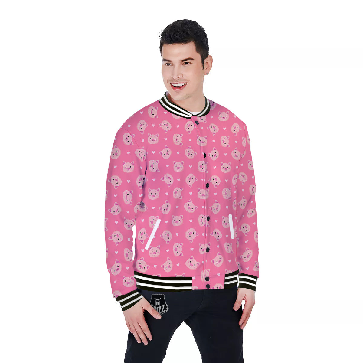 Pig Cute Cartoon Print Pattern Baseball Jacket-grizzshop
