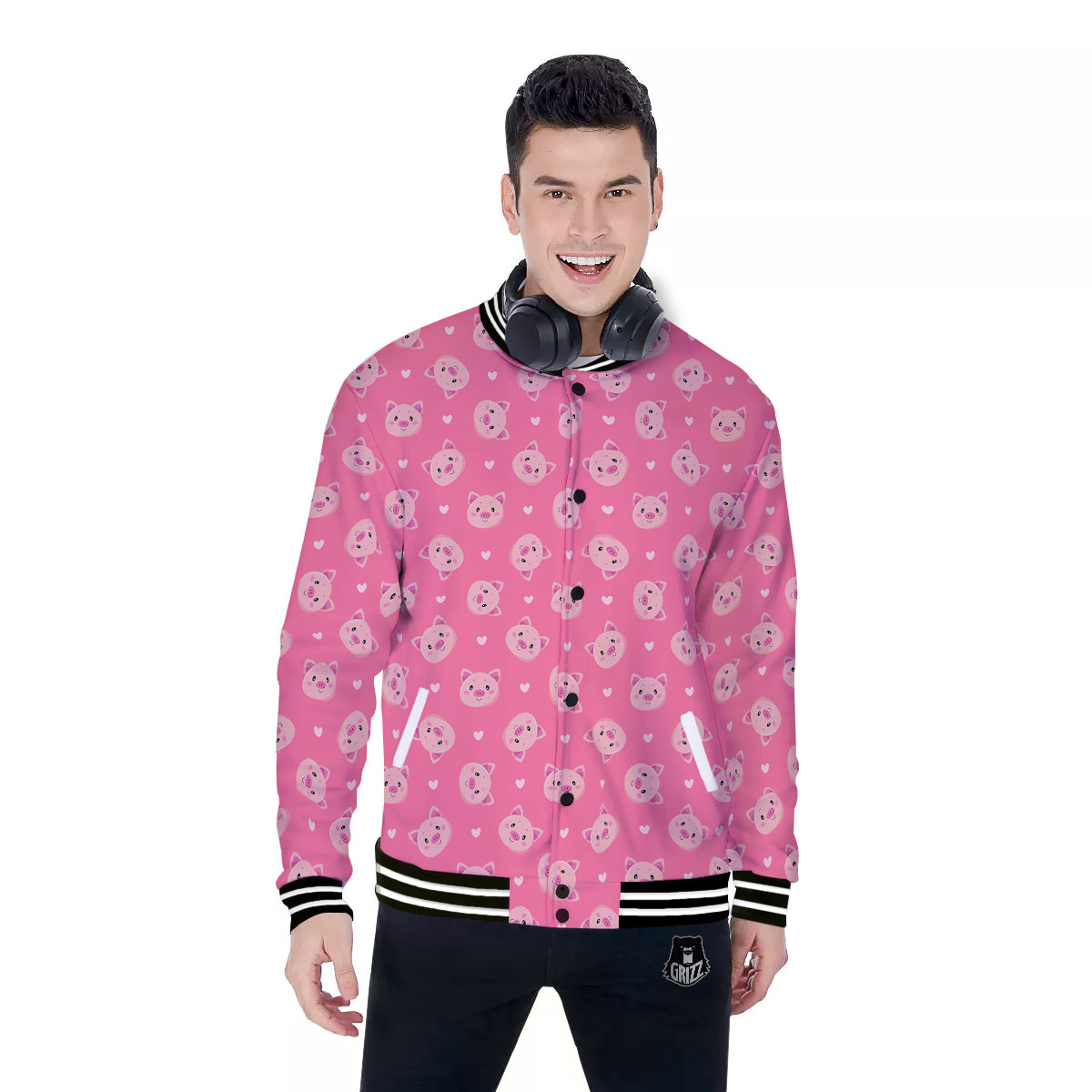 Pig Cute Cartoon Print Pattern Baseball Jacket-grizzshop