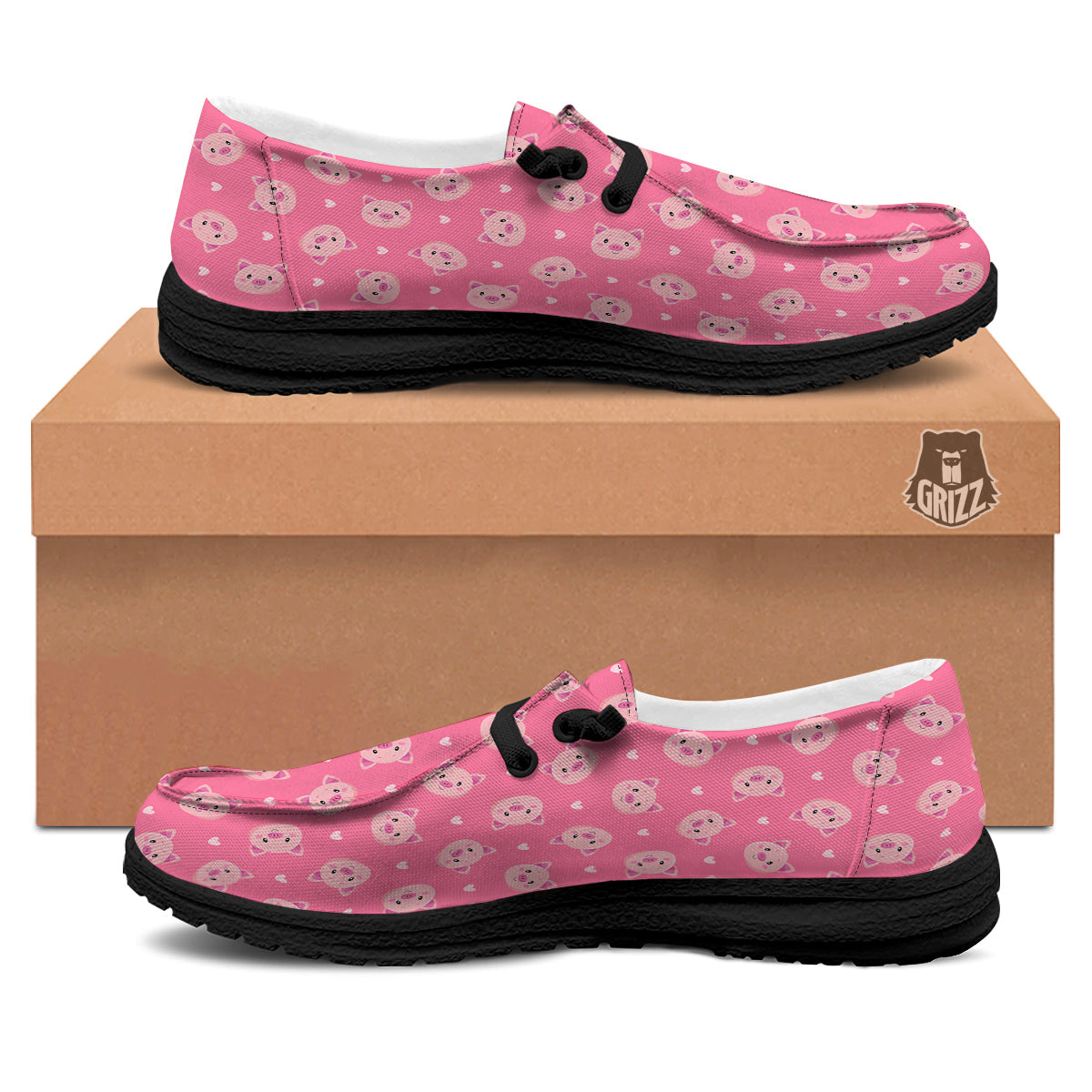 Pig Cute Cartoon Print Pattern Black Loafers-grizzshop