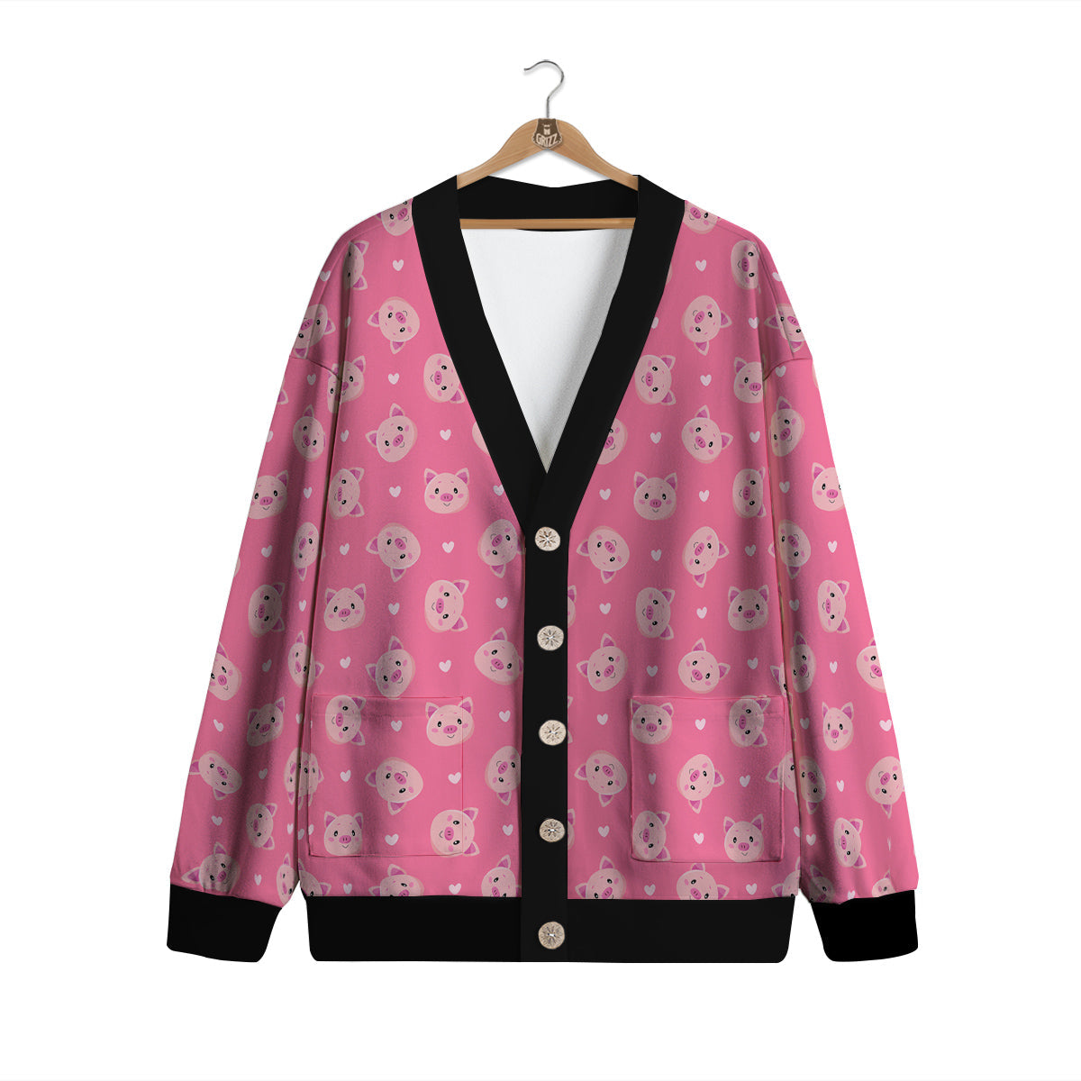 Pig Cute Cartoon Print Pattern Cardigan-grizzshop