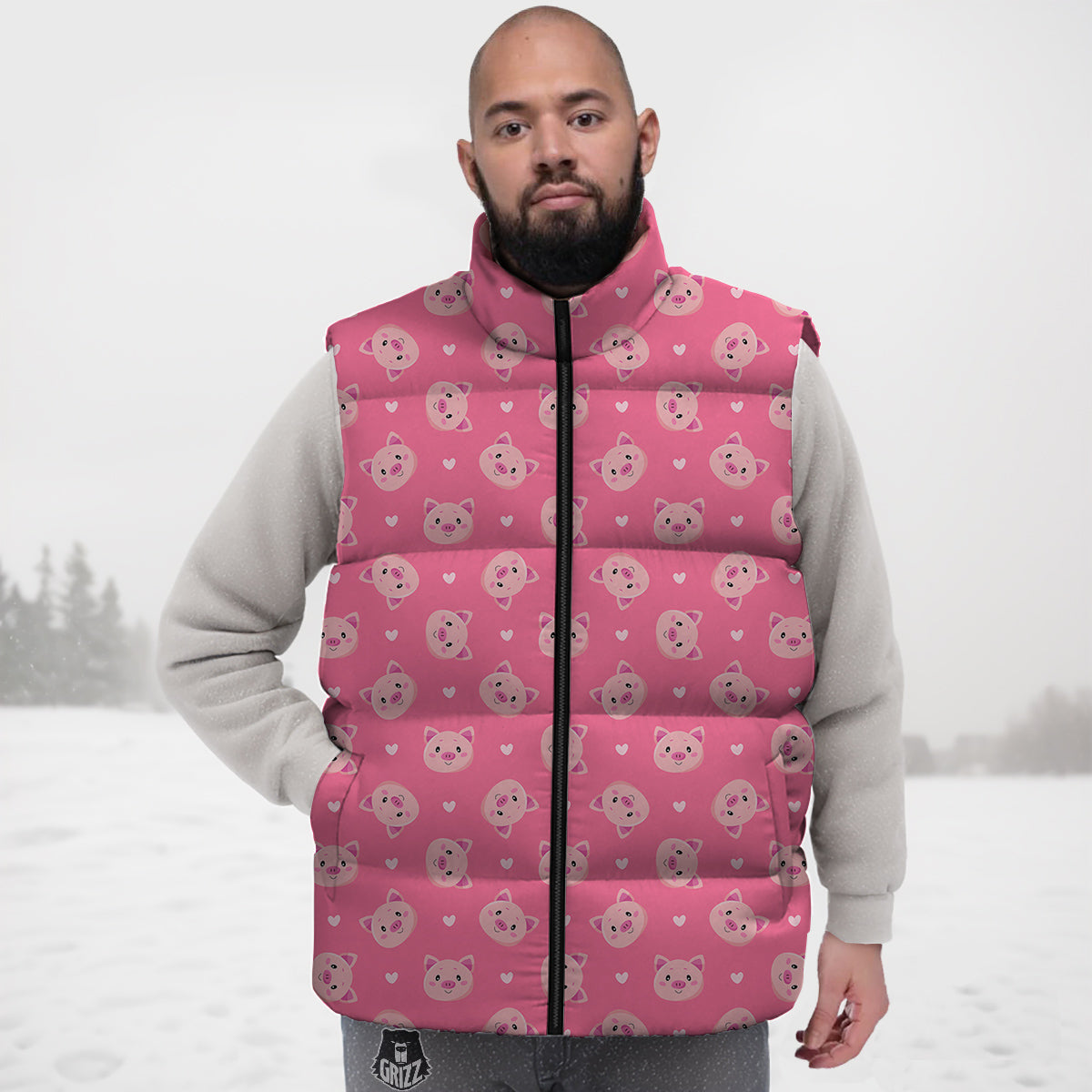 Pig Cute Cartoon Print Pattern Down Vest