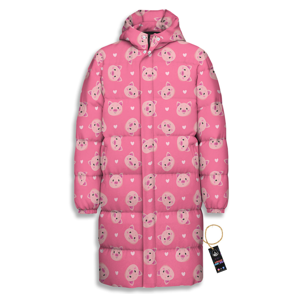 Pig Cute Cartoon Print Pattern Long Down Jacket-grizzshop