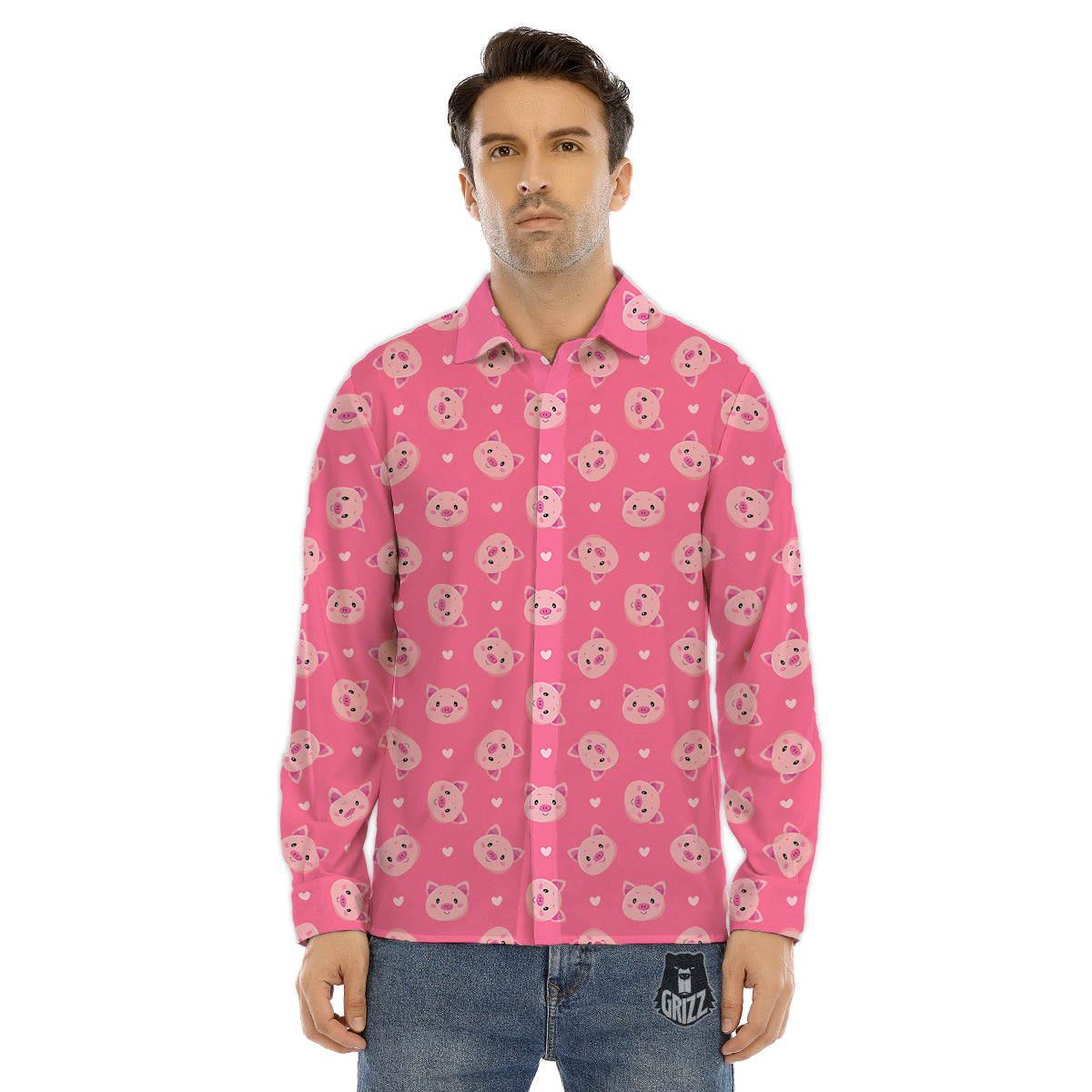 Pig Cute Cartoon Print Pattern Men's Dress Shirts-grizzshop