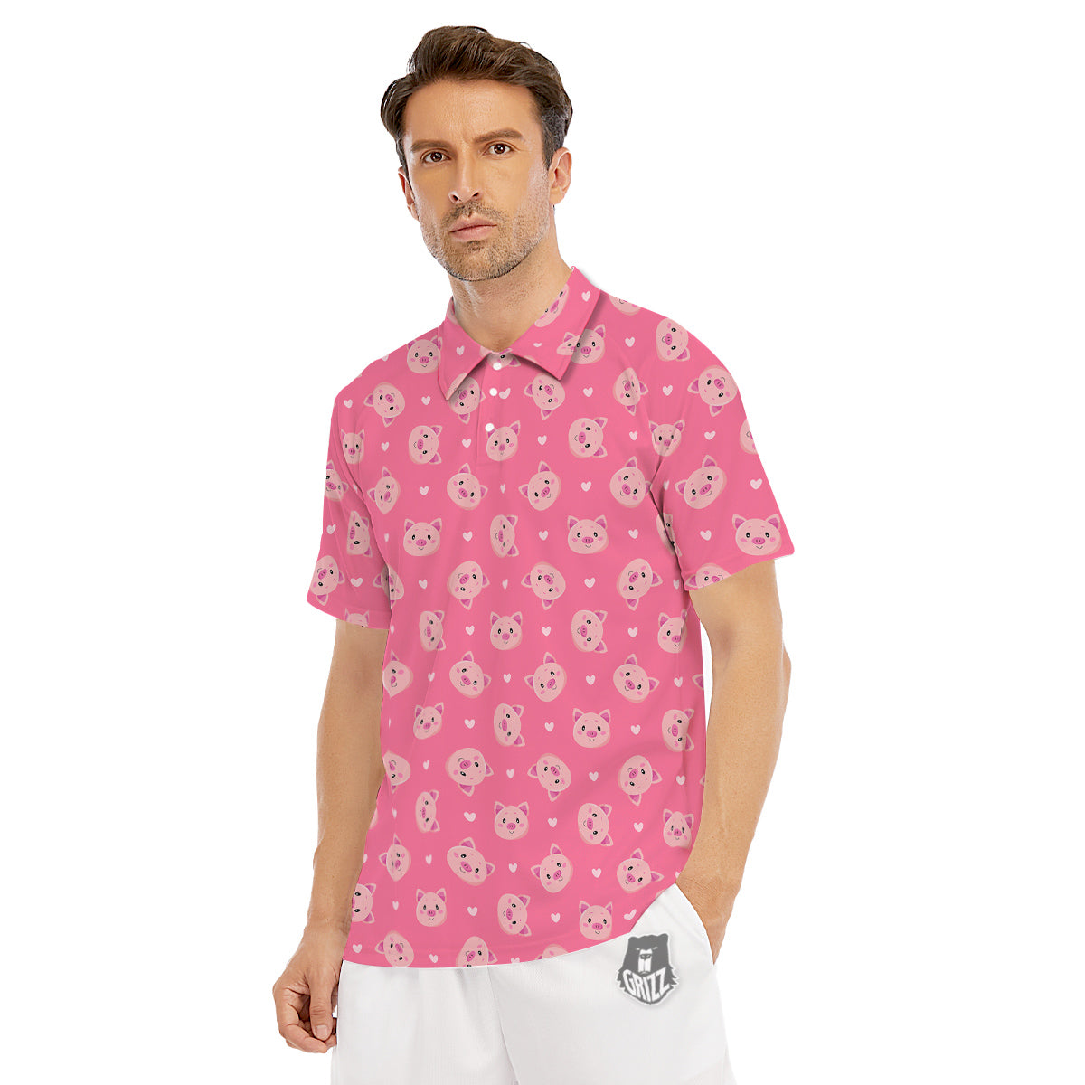 Pig Cute Cartoon Print Pattern Men's Golf Shirts-grizzshop