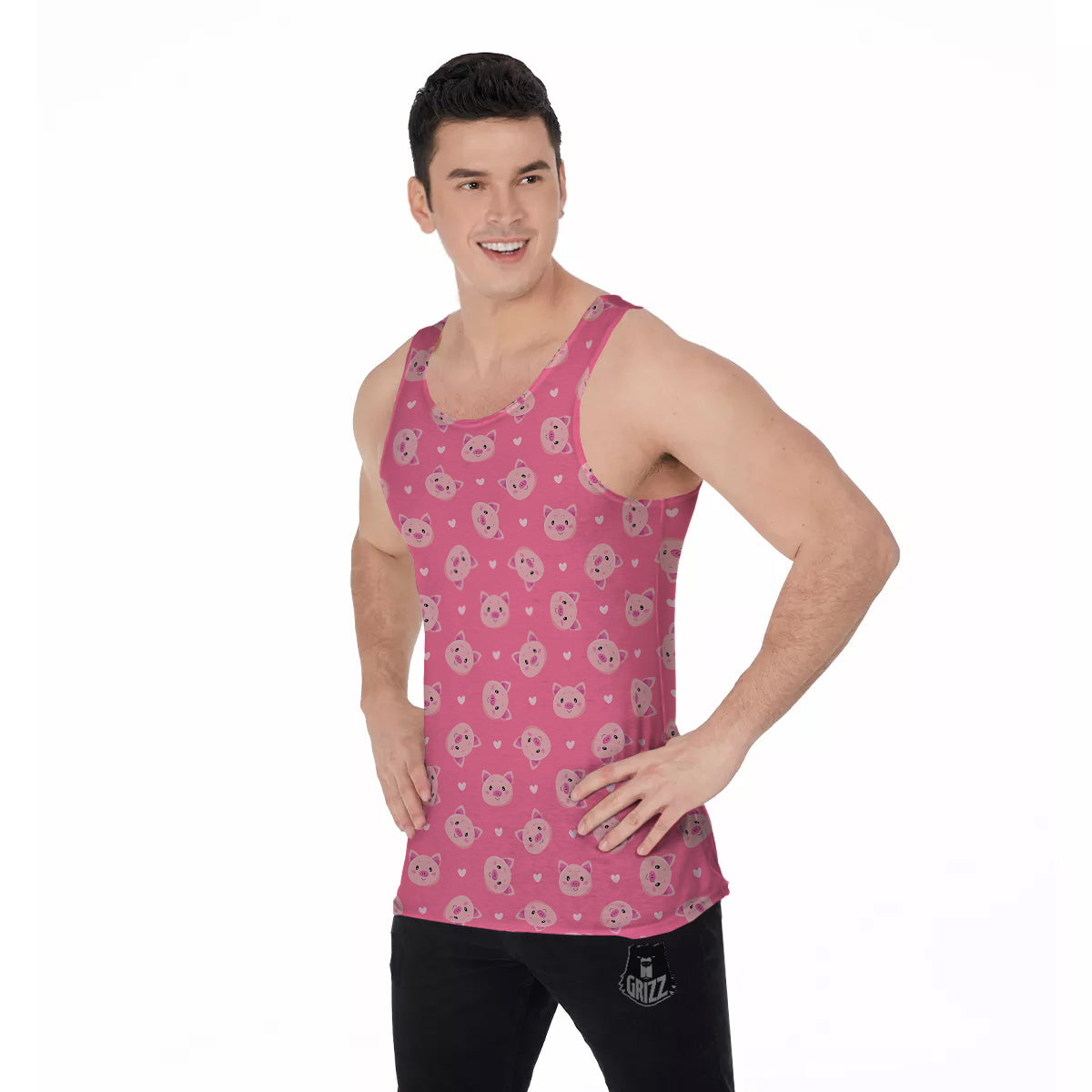 Pig Cute Cartoon Print Pattern Men's Tank Top-grizzshop