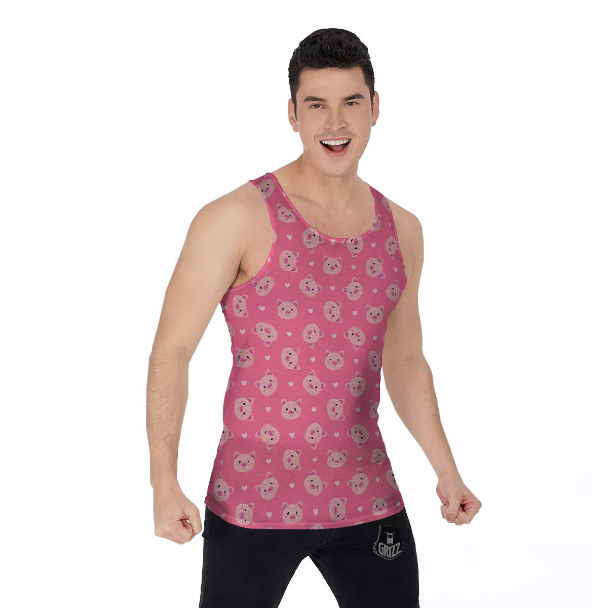Pig Cute Cartoon Print Pattern Men's Tank Top-grizzshop