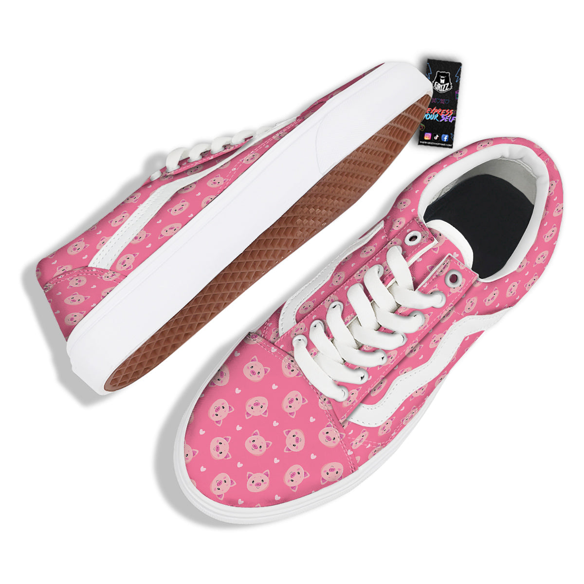 Pig Cute Cartoon Print Pattern Skate Shoes-grizzshop